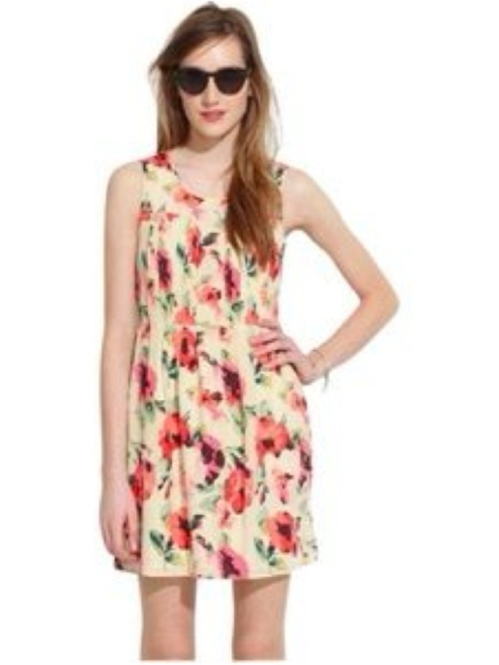 Madewell size 2 Tearose Floral Pleated Sleeveless Silk Mini Dress